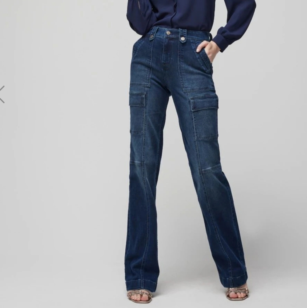 White House Black Market Blue Flare Wide Leg Jeans - Picture 1 of 7